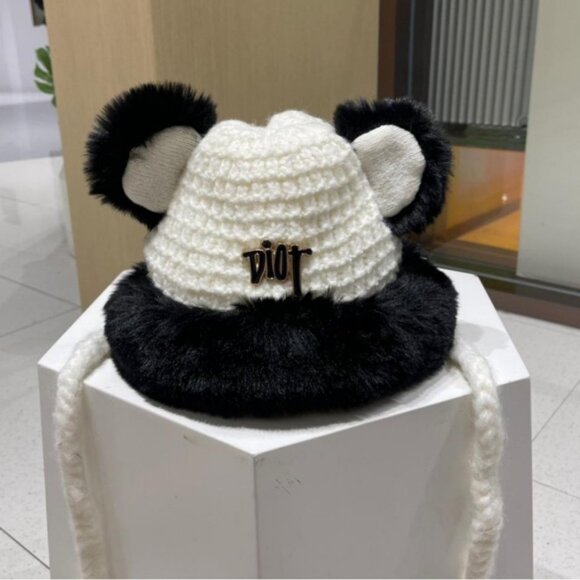 Dior Black and White Panda Ear Knitted Hat - Picture 1 of 8